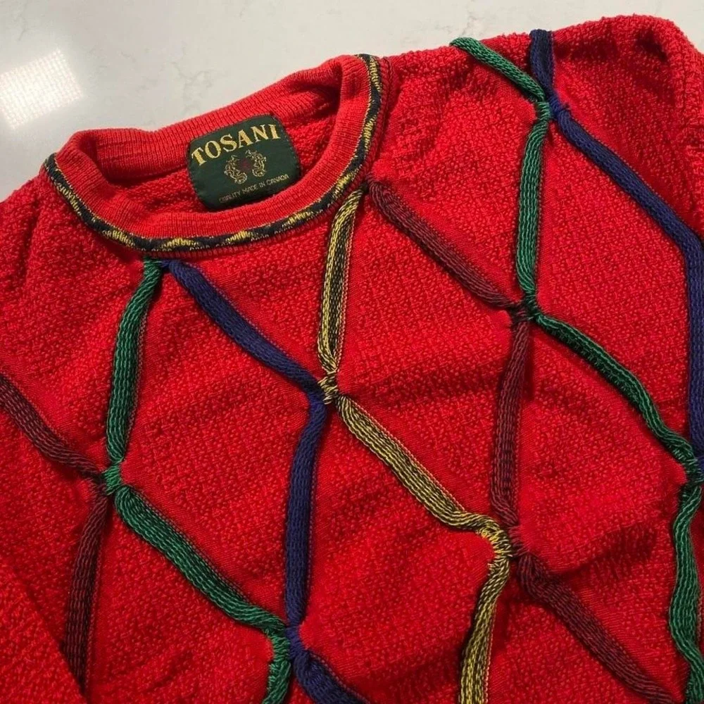 Vintage Tosani Sweater L Red 100% Cotton Made in Canada